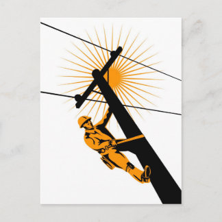 Power Lineman Electrician Worker Vykort