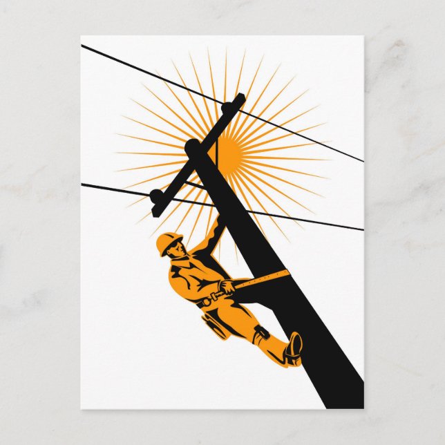 Power Lineman Electrician Worker Vykort (Framsida)
