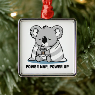 Power Nap Power Up Cute Koala Julgransprydnad Metall