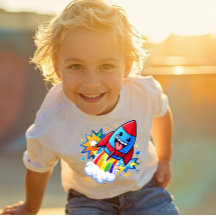 Power Pals™ Rocket Roligt Barn T-Shirt – Söt Rymd