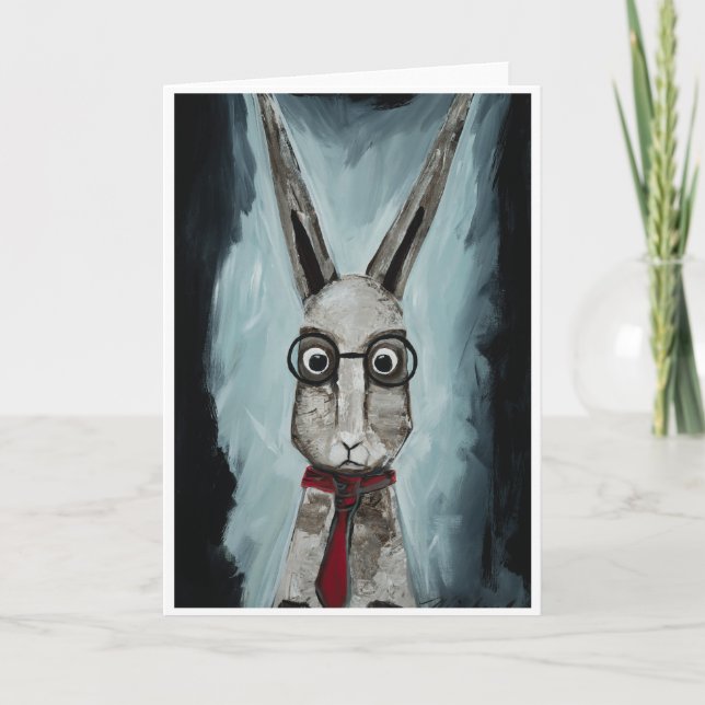Power Tie. A rabbit with eye glasses and a red tie Kort (Framsida)