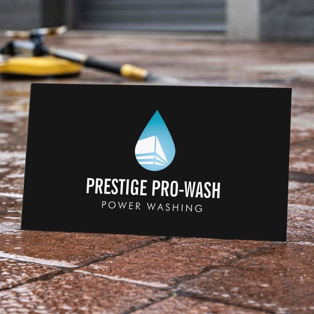 Power Washing Service Modern Logo Svart Visitkort (Skapare uppladdad)