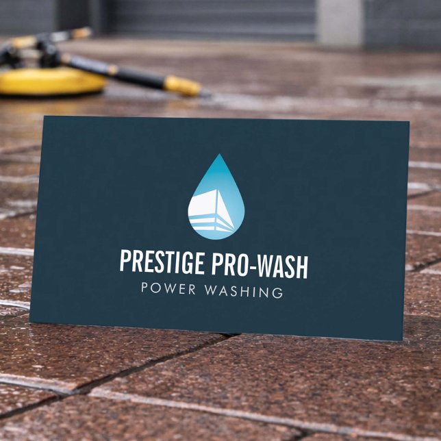 Power Washing Service Modern Logotyp Mörkblå Visitkort (Skapare uppladdad)