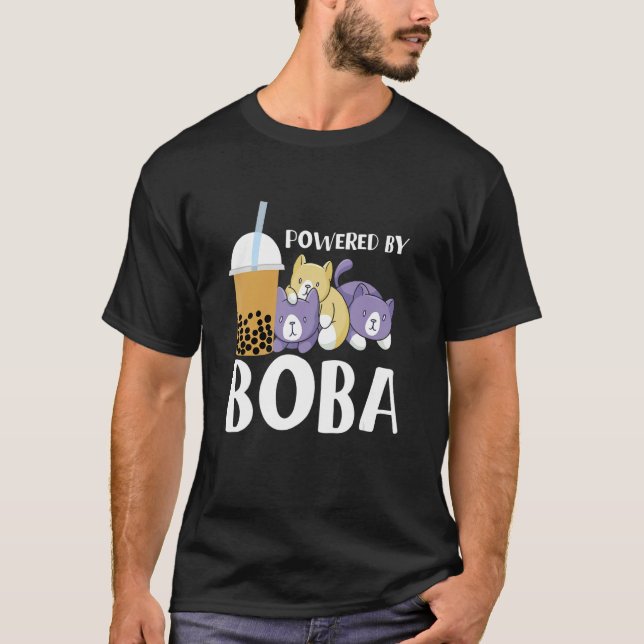 Powered By Boba Bubble Tea T Shirt (Framsida)