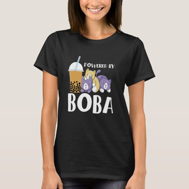 Powered By Boba Bubble Tea T Shirt (Framsida)