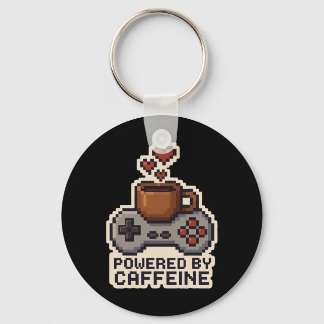 Powered By Caffeine Pixel Art Gamer Coffee Lover G Nyckelring (Framsida)
