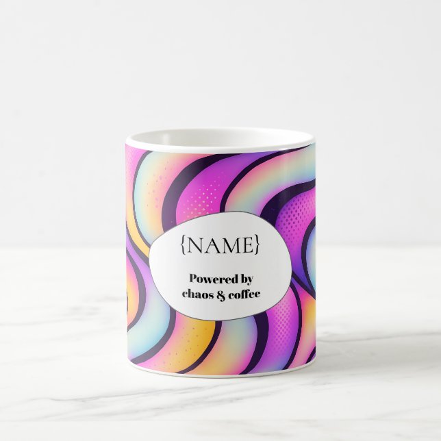 Powered by Chaos & Coffee – Personalized Colorful Kaffemugg (Center)