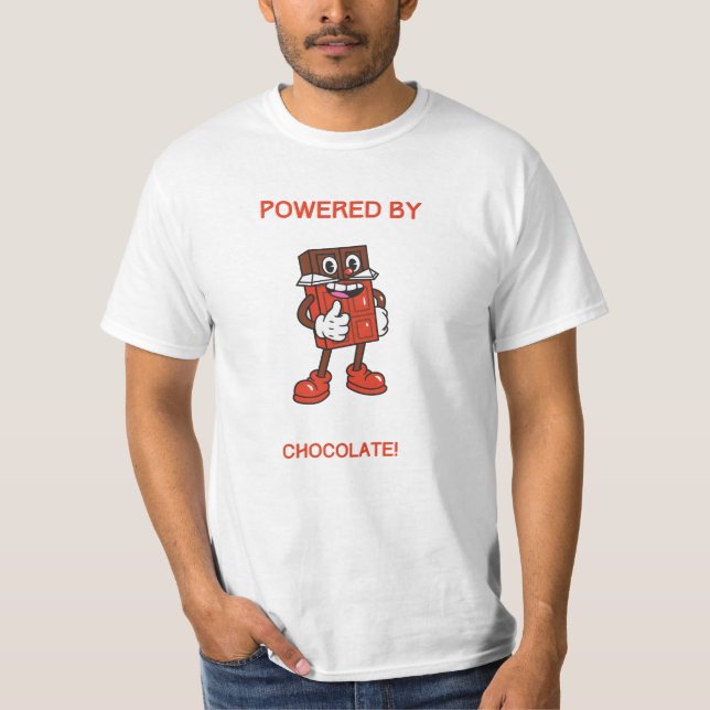 Powered By Chocolate | Funny Design T Shirt (Framsida)