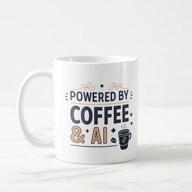 Powered by Coffee & AI Retro Tech Vector Kaffemugg (Vänster)