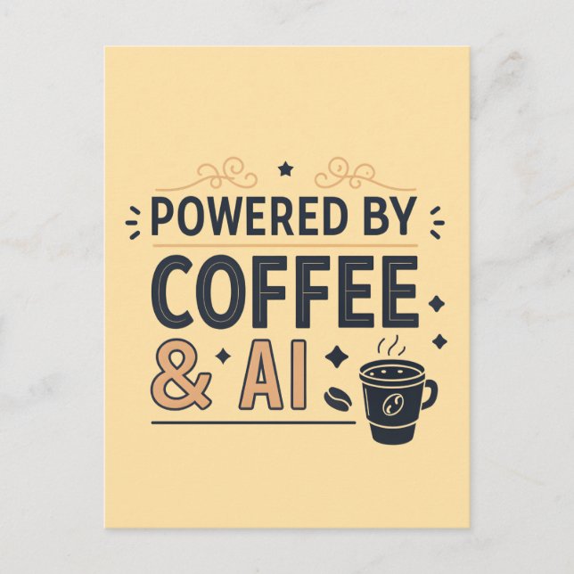 Powered by Coffee & AI Retro Tech Vector Vykort (Framsida)