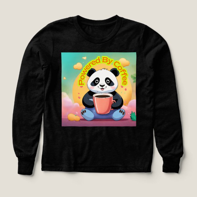 Powered By Coffee Panda T-Shirt – Sött Roligt Kaff (Design framsida)