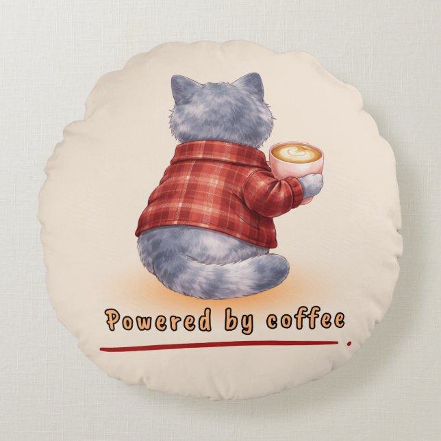 Powered by Coffee Rund Kudde (Framsidan)