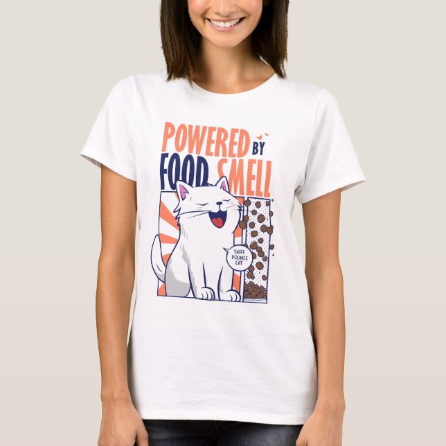 Powered by Food Smell | Funny Cat Design T Shirt (Framsida)