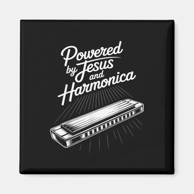 Powered By Jesus And Harmonica Christian Music  Magnet (Framsidan)