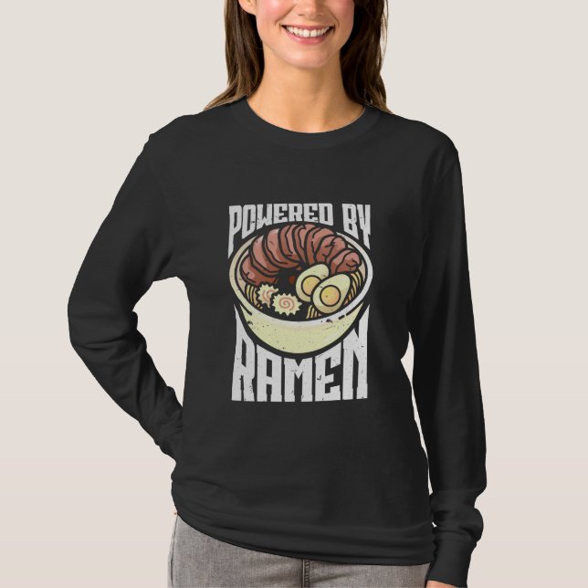 Powered By Ramen Anime Japanese Soup Cup Chopstick T Shirt (Framsida)