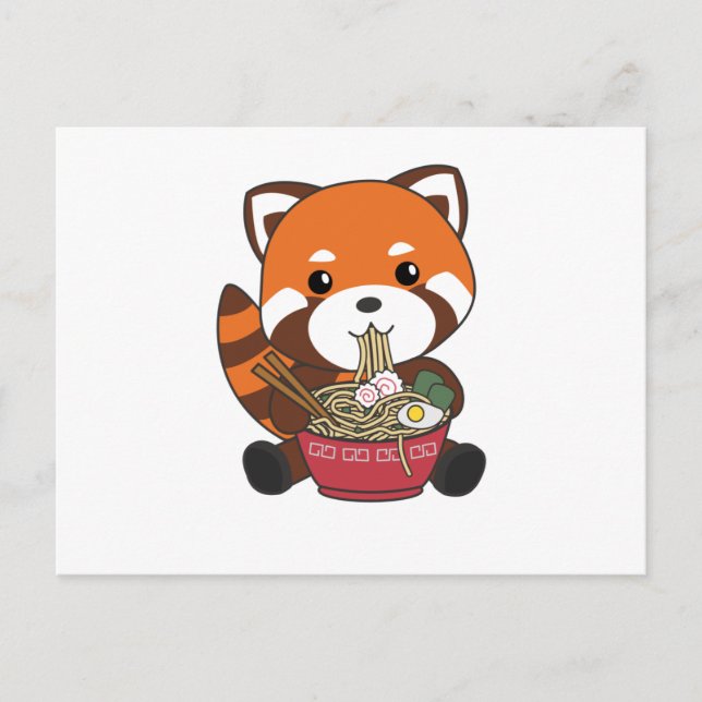 Powered By Ramen Cute Red Panda Eats Ramen Noodles Vykort (Framsida)