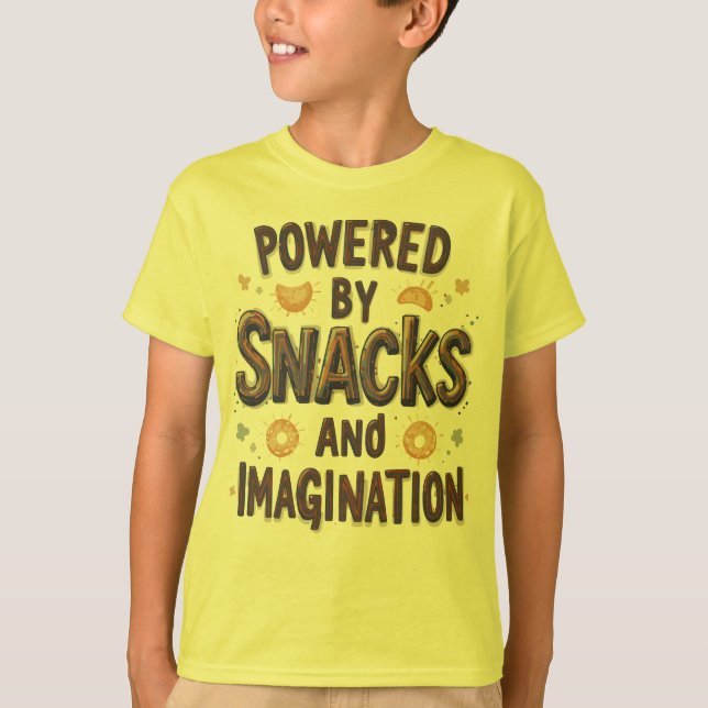 Powered by Snacks Imagination Funny Food Quote Typ T Shirt (Framsida)