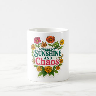 🌼🌞 “Powered by Sunshine and Chaos” Mug ☕💥 Kaffemugg
