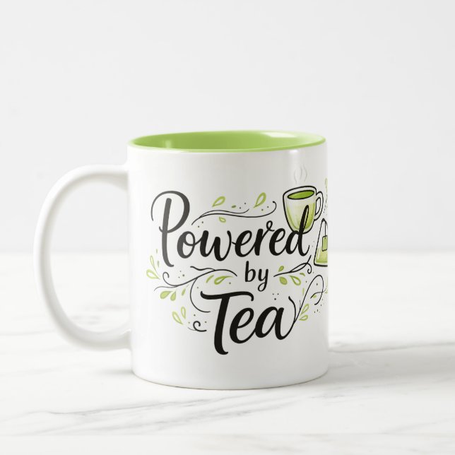 Powered By Tea Cute Teacup Tea Bag Illustration Två-Tonad Mugg (Vänster)