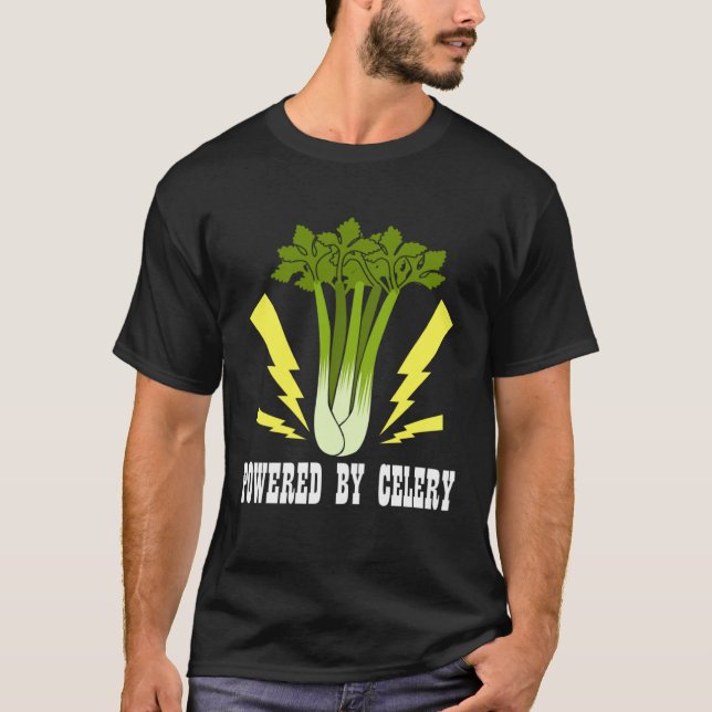 Powered by Vegetables Ironic Leek Celery Quote T Shirt (Framsida)