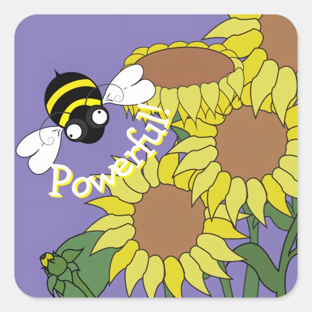 Powerful Bee Sticker Fyrkantigt Klistermärke (Framsida)