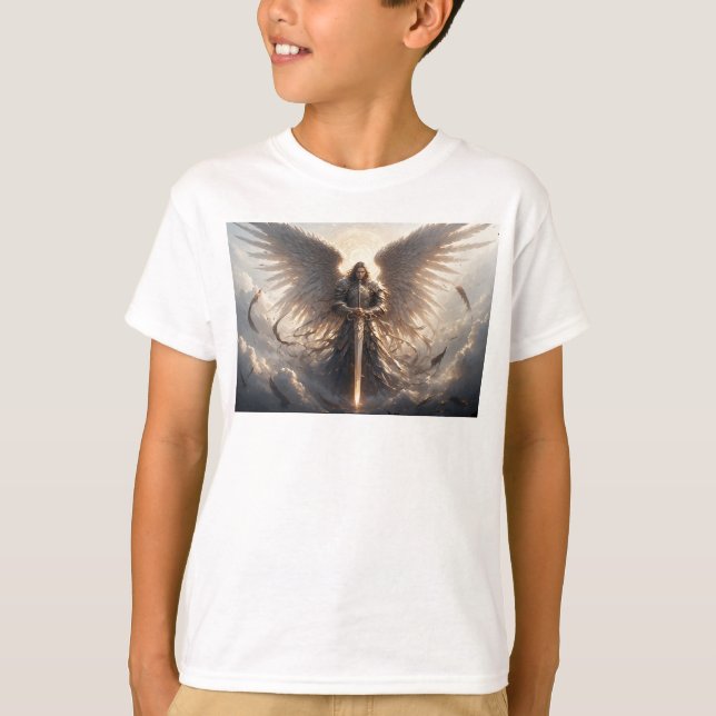 Powerful St Michael the Archangel Barn Tee Shirt (Framsida)