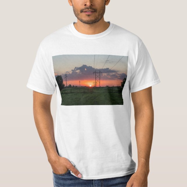 Powerline Sunset liggande T Shirt (Framsida)
