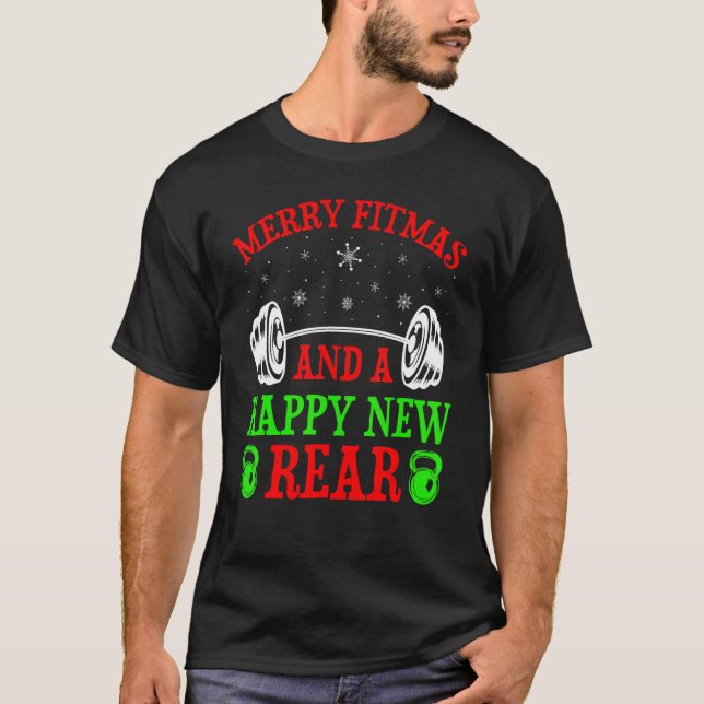 Powerlyftning Fitness Merry Fitmas och ett Lycklig T Shirt (Framsida)