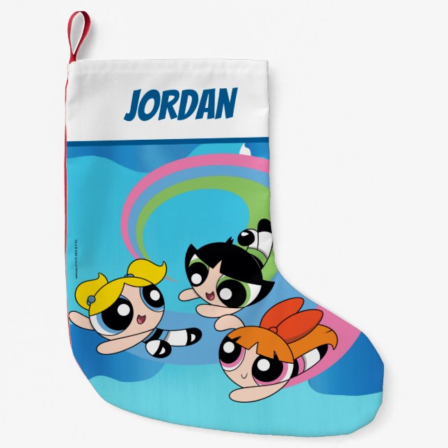 Powerpuff flickor flyger genom Himlar Liten Julstrumpa (Framsidan)