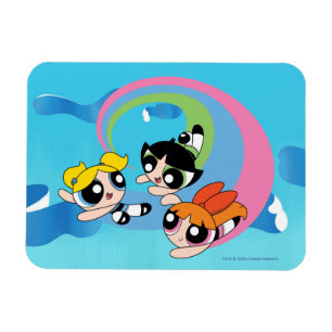 Powerpuff flickor flyger genom Himlar Magnet