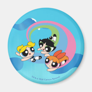 Powerpuff flickor flyger genom Himlar Magnet