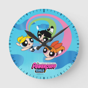 Powerpuff flickor flyger genom Himlar Rund Klocka
