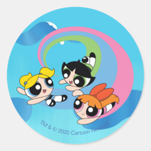 Powerpuff flickor flyger genom Himlar Runt Klistermärke