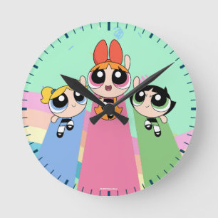 Powerpuff Flickor med hög flyghöjd Rund Klocka