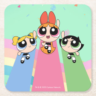 Powerpuff Flickor med hög flyghöjd Underlägg Papper Kvadrat
