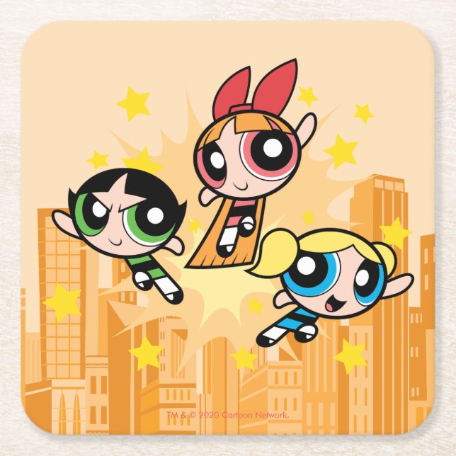 Powerpuff Flickors Spara på dagen Underlägg Papper Kvadrat (Framsidan)