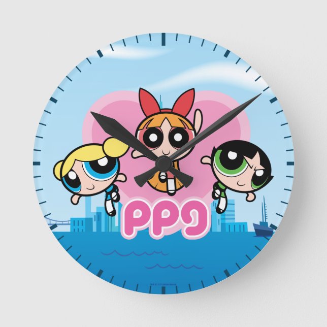 Powerpuff Flickteam Fantastisk Rund Klocka (Framsida)