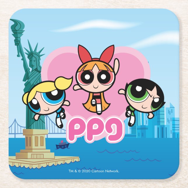 Powerpuff Flickteam Fantastisk Underlägg Papper Kvadrat (Framsidan)