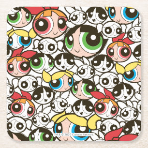 Powerpuff Girls Ansikte Mönster Underlägg Papper Kvadrat
