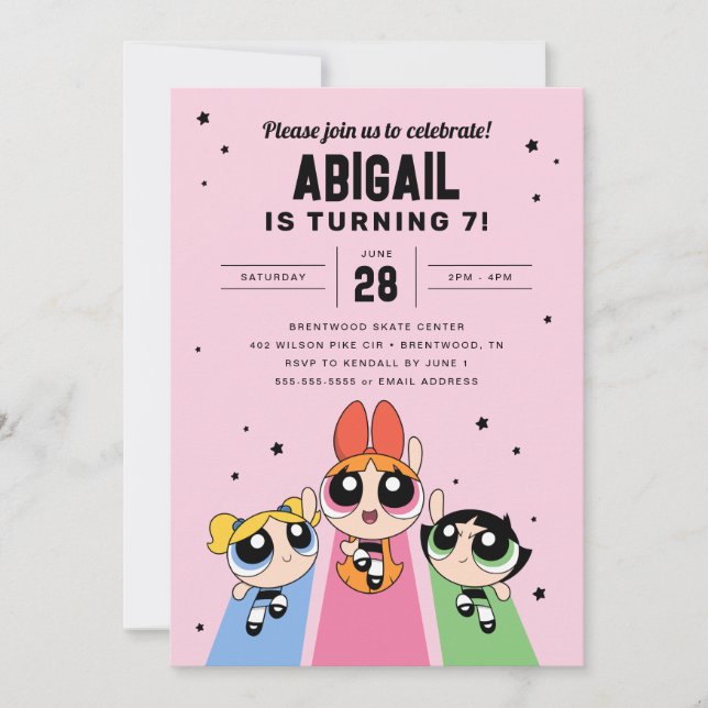 Powerpuff Girls Birthday - Rosa Inbjudningar (Framsida)