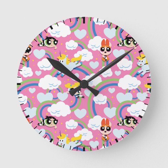 Powerpuff Girls & Donny Rainbow Mönster Rund Klocka (Framsida)