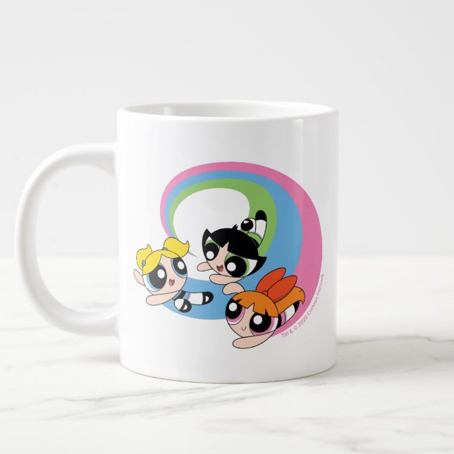 Powerpuff Girls flyger genom Himlar Jumbo Mugg (Vänster)