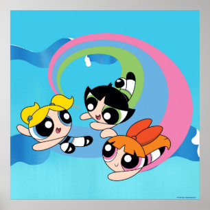 Powerpuff Girls flyger genom Himlar Poster