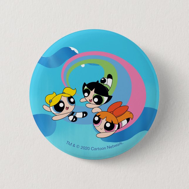 Powerpuff Girls Flyger Genom Luften Knapp (Framsida)