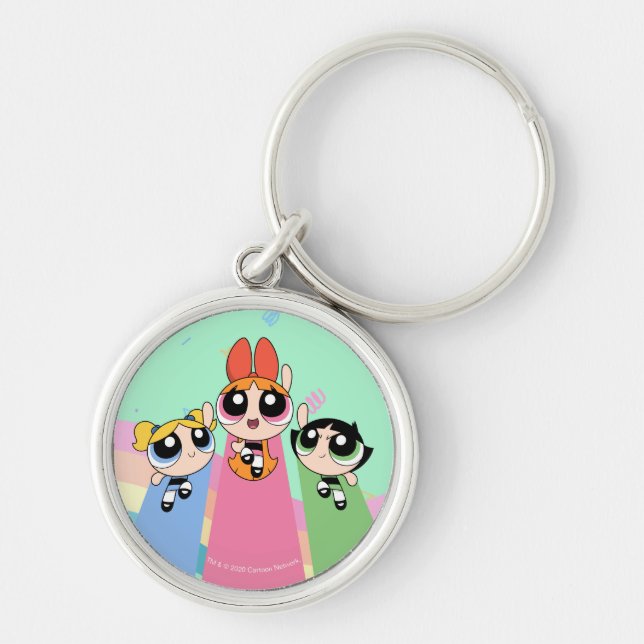 Powerpuff Girls flygfrekvens är hög Rund Silverfärgad Nyckelring (Framsidan)