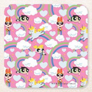 Powerpuff Girls och Donny Rainbow Mönster Underlägg Papper Kvadrat