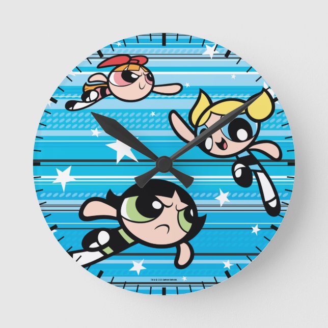 Powerpuff Girls Star Mönster Rund Klocka (Framsida)