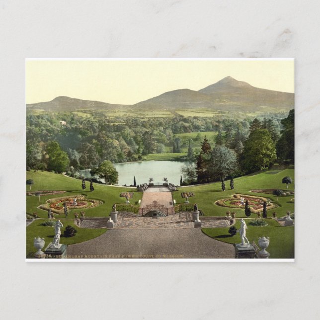 Powerscourt House Gardens c1900, Antique Ireland Vykort (Framsida)
