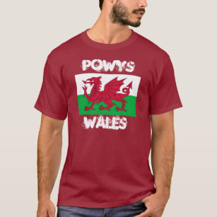 Powys, Wales with Welsh flagga T-shirt