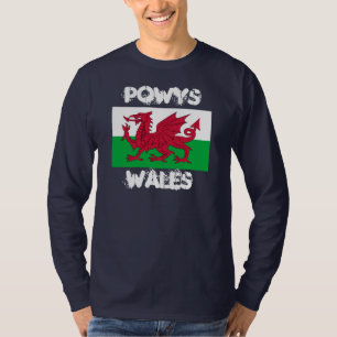 Powys, Wales with Welsh flagga Tee